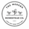 Logo of The Modern Homestead Co. with three plant illustrations and text.